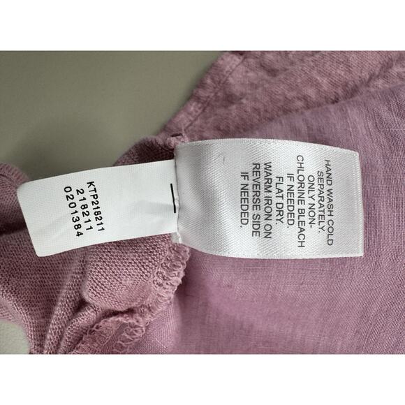 J Jill Love Linen Pintucked Tunic Blouse Top XL Pink 3/4 Sleeve Slits Cottage - Picture 12 of 14
